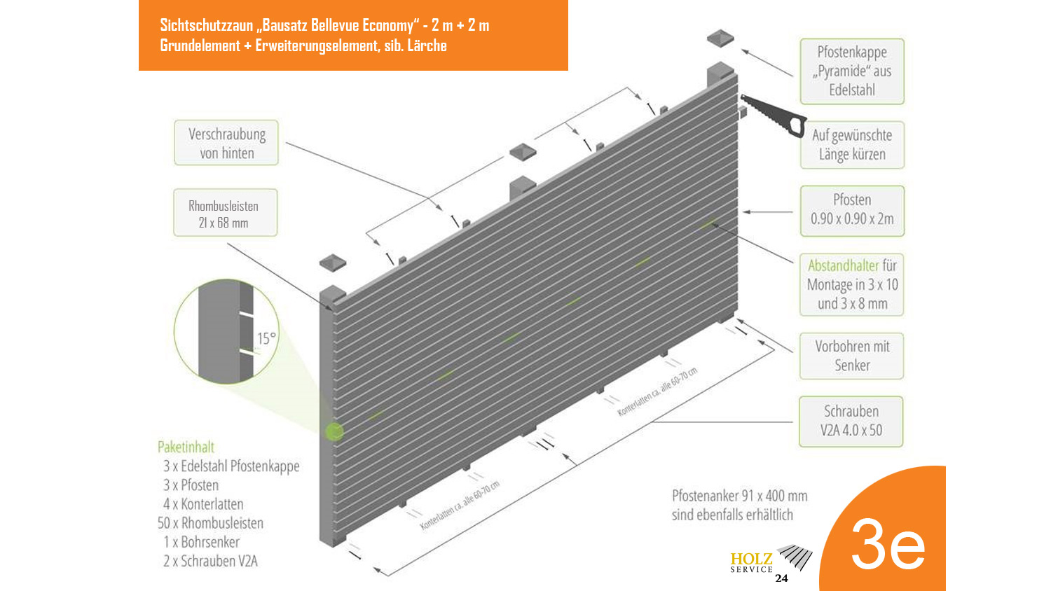 Bausatz Sichtschutzzaun Bellevue Economy Set (1 Grundelement, 1 Erweiterung) B 4,00 x H 1,90m 