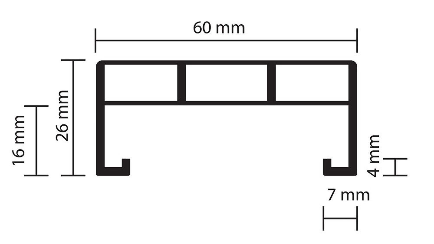 Terrassen-Unterkonstruktion Aluminium, 26x60 mm, Länge 4,00m