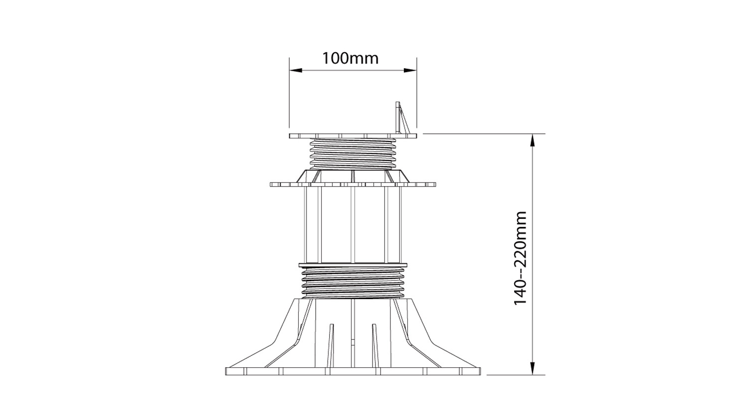 Profi Stelzlager 140-220mm höhenverstellbar, Polypropylen schwarz 