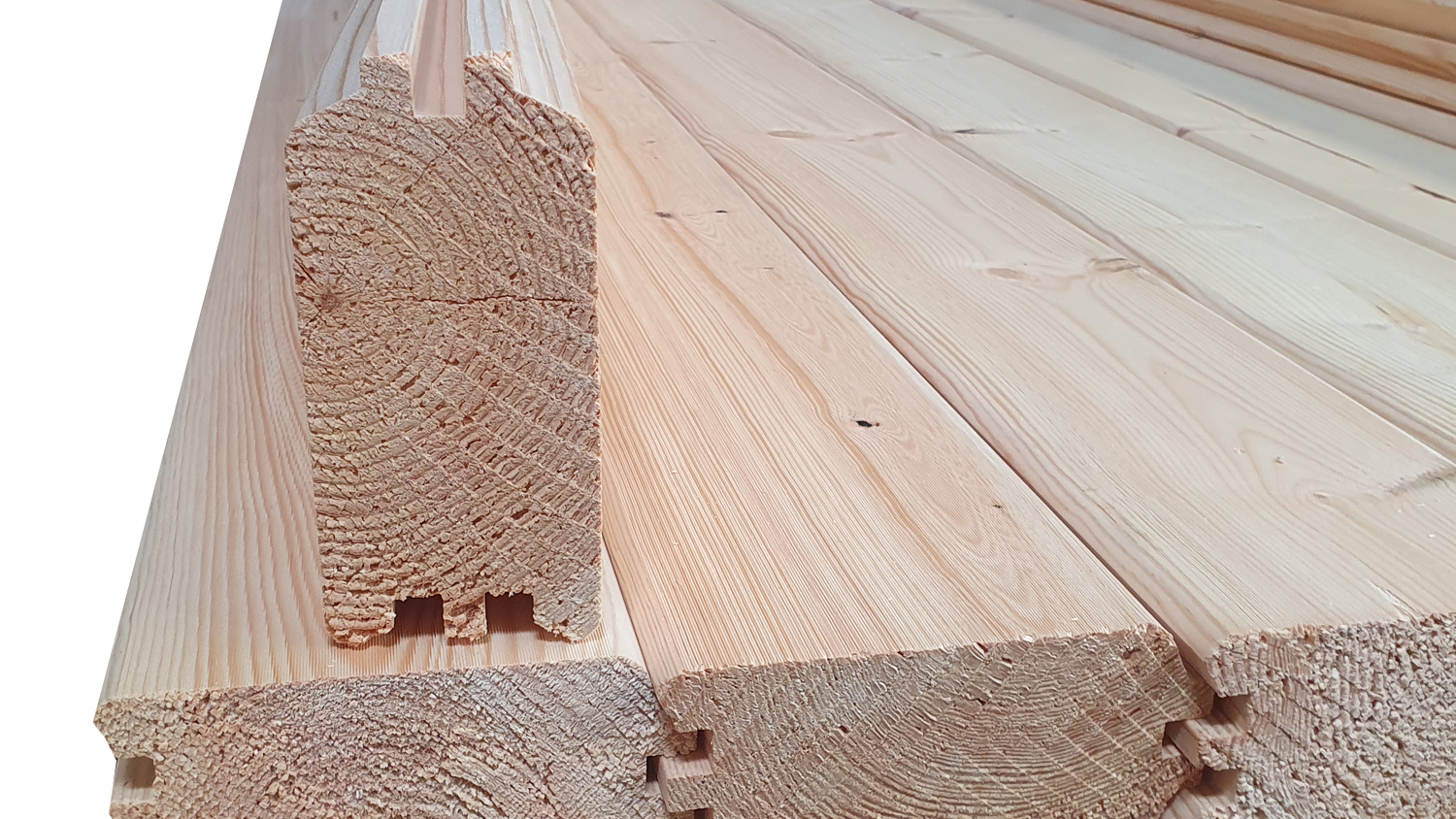 NORDIKA Blockbohlen KIRA Kiefer 69x146mm, Länge 4,80m, Doppel-Nut-Feder, Sort. B+