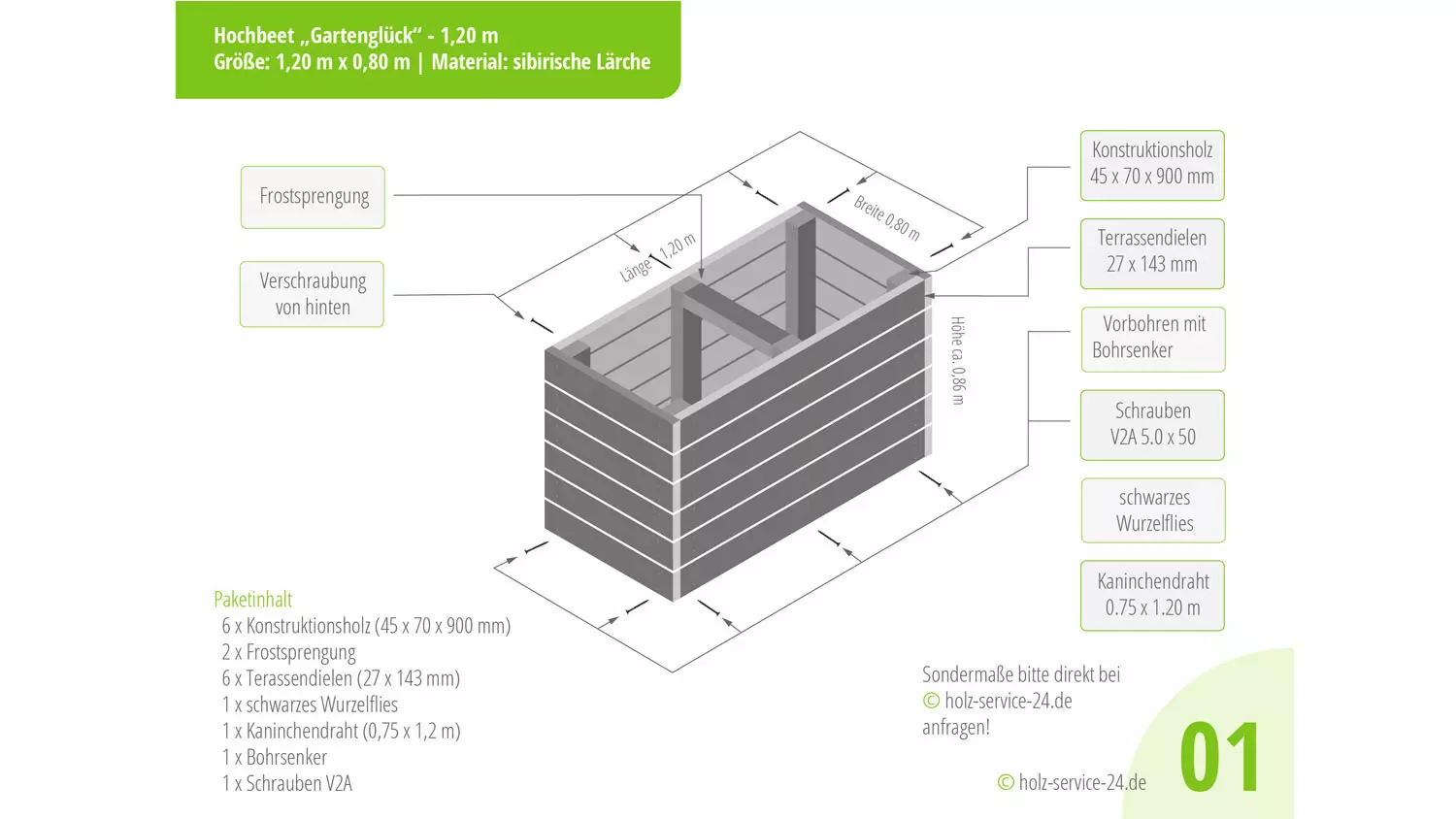 Bausatz Hochbeet Gartenglück 1,20 x 0,82 m, sib.Lärche