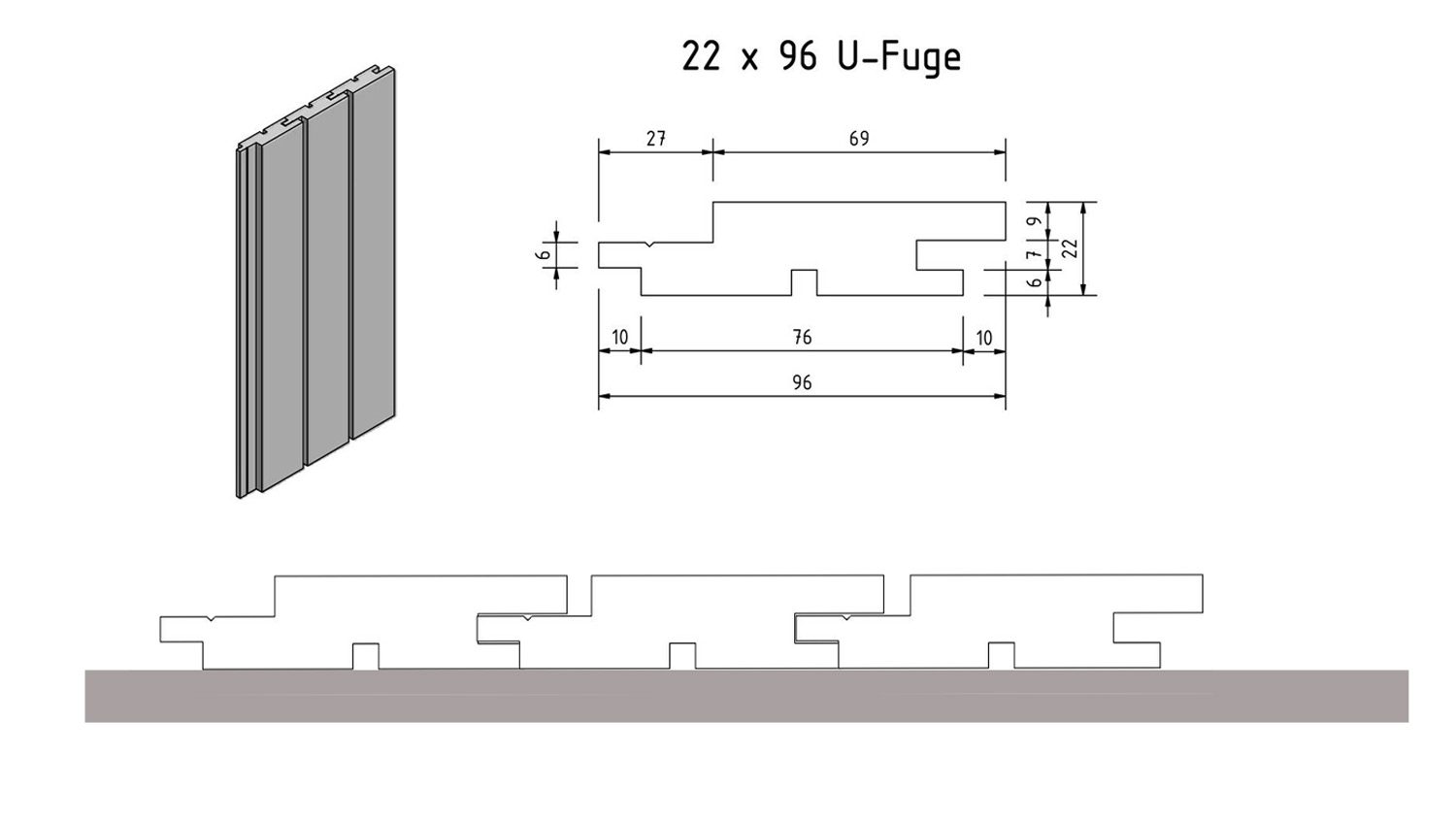 Fassadenprofil Trendfuge, sib. Lärche, 22x96mm, Länge 5,10m, markant-geh. A/B Sort.