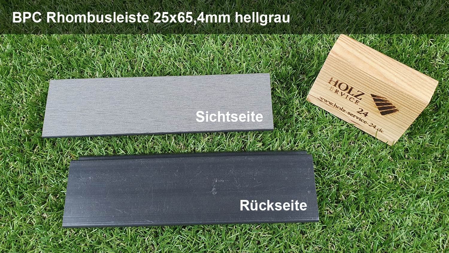 HS24 WPC/BPC Rhombusleiste hellgrau 25x65,4mm, Länge 5,00m, geschliffen, Hohlkammer